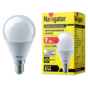 Лампа светодиодная NAVIGATOR E14 7W белый шар