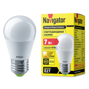 Лампа светодиодная NAVIGATOR Е27 7W теплый шар