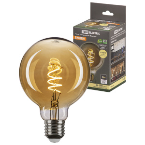 Лампа светодиодная филаментная TDM E27 4W G95 2700 К шар винтаж золотистая со спиралью