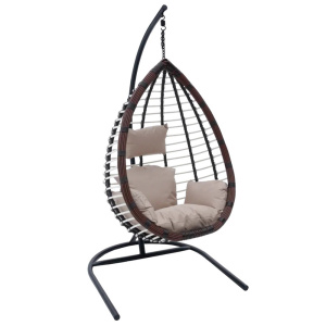 Кресло подвесное Шарм (стойка+основание черный, корзина коричнево-белая, подушка бежевая