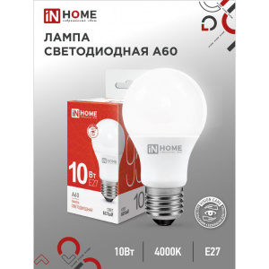 Лампа светодиодная IN HOME Е27 VC ЛОН А60 10W 950lm 4000K 110х60 (без пульсаций)
